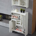 Multifunctional Handleless Shoe Cabinet with Storage Compartments Hooks Ancient White