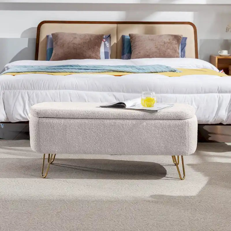 Oval Storage Ottoman Bench with Gold Hairpin Legs Upholstered Polyester Multi-Color