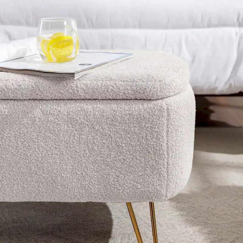 Oval Storage Ottoman Bench with Gold Hairpin Legs Upholstered Polyester Multi-Color