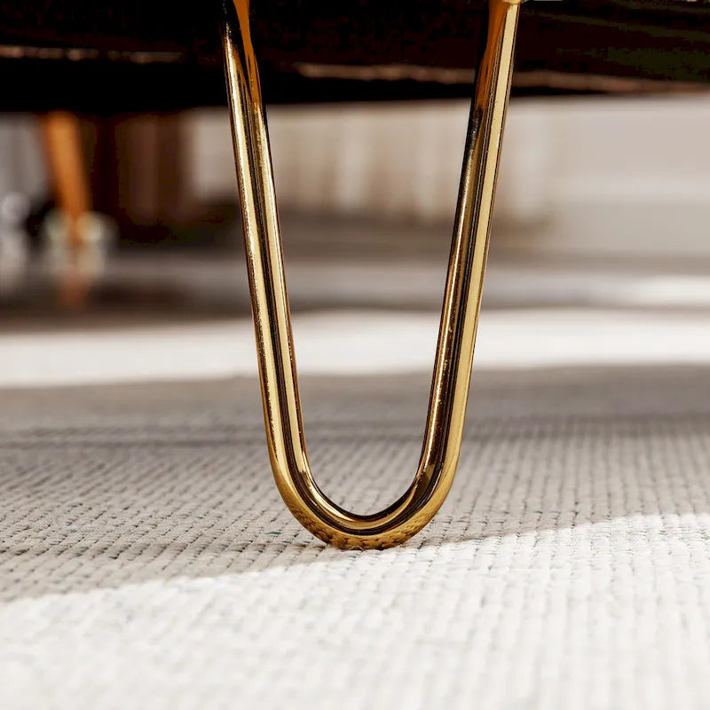 Oval Storage Ottoman Bench with Gold Hairpin Legs Upholstered Polyester Multi-Color