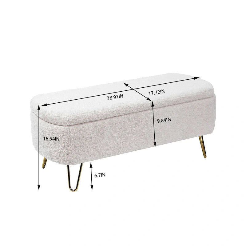 Oval Storage Ottoman Bench with Gold Hairpin Legs Upholstered Polyester Multi-Color