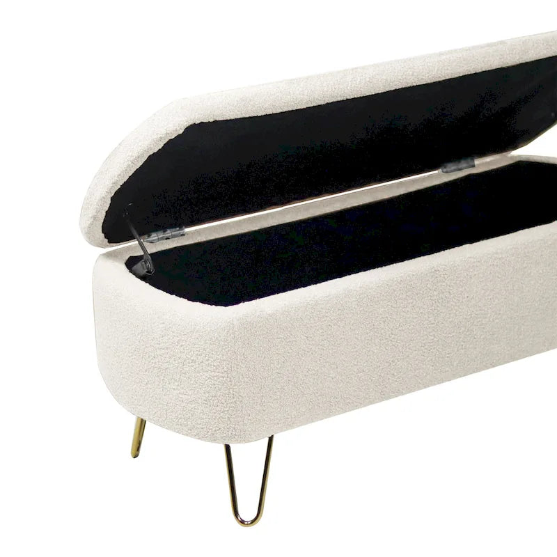 Oval Storage Ottoman Bench with Gold Hairpin Legs Upholstered Polyester Multi-Color