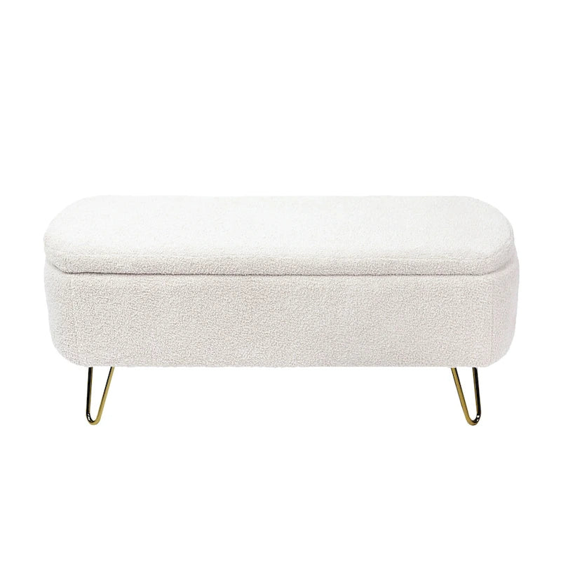 Oval Storage Ottoman Bench with Gold Hairpin Legs Upholstered Polyester Multi-Color