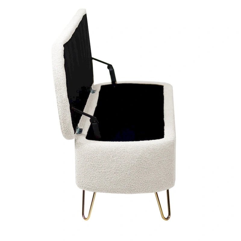 Oval Storage Ottoman Bench with Gold Hairpin Legs Upholstered Polyester Multi-Color