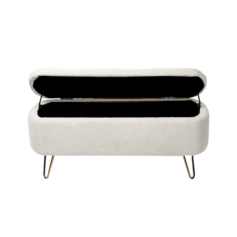Oval Storage Ottoman Bench with Gold Hairpin Legs Upholstered Polyester Multi-Color