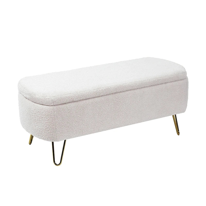 Oval Storage Ottoman Bench with Gold Hairpin Legs Upholstered Polyester Multi-Color
