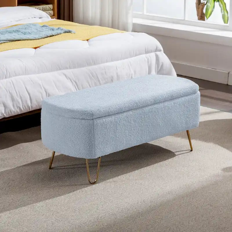 Oval Storage Ottoman Bench with Gold Hairpin Legs Upholstered Polyester Multi-Color