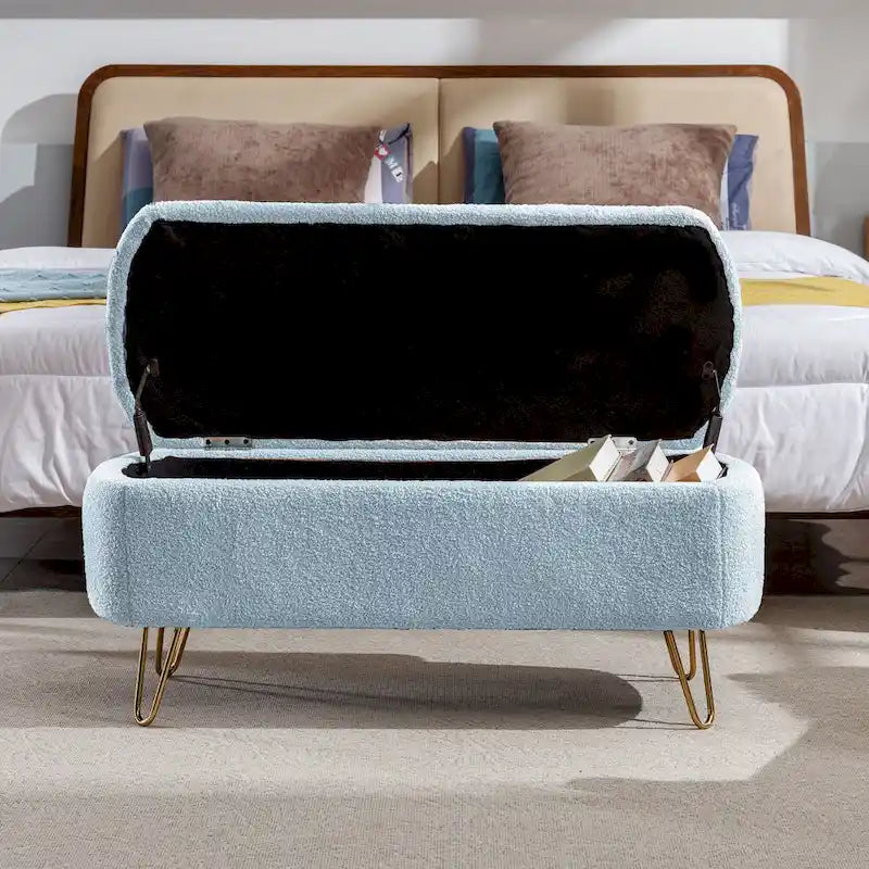 Oval Storage Ottoman Bench with Gold Hairpin Legs Upholstered Polyester Multi-Color