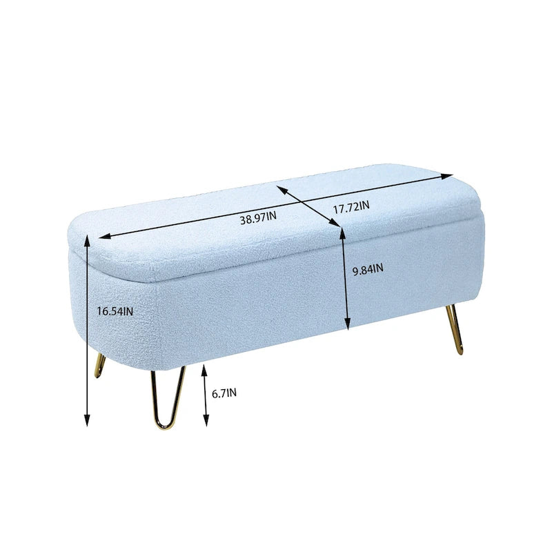 Oval Storage Ottoman Bench with Gold Hairpin Legs Upholstered Polyester Multi-Color