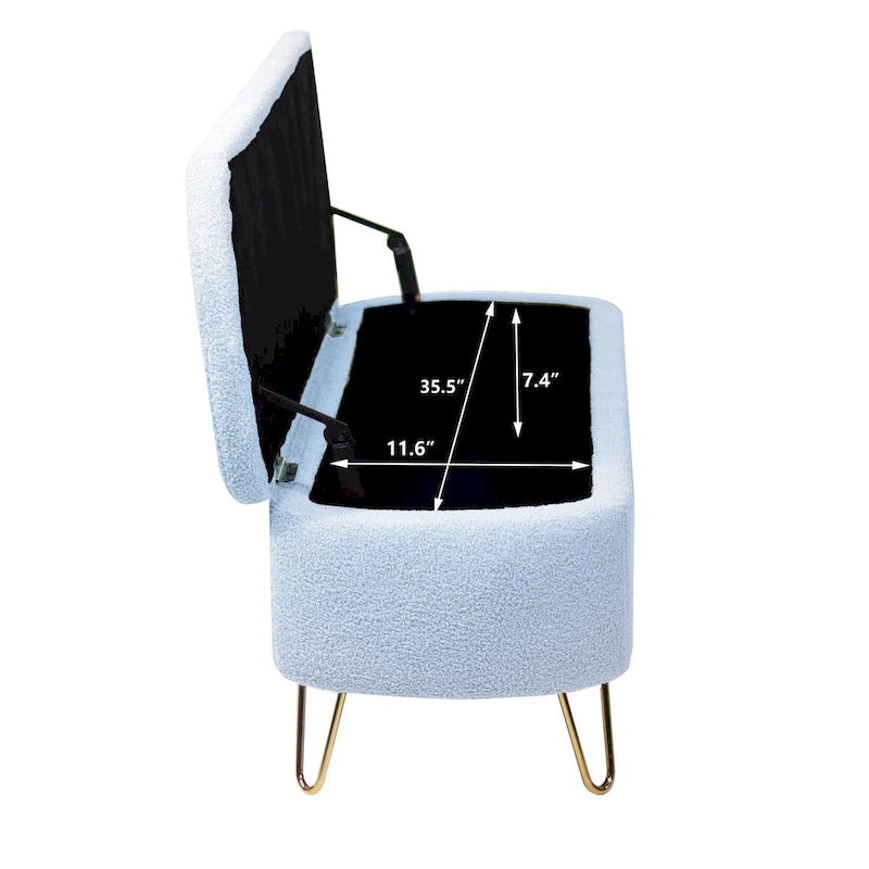 Oval Storage Ottoman Bench with Gold Hairpin Legs Upholstered Polyester Multi-Color