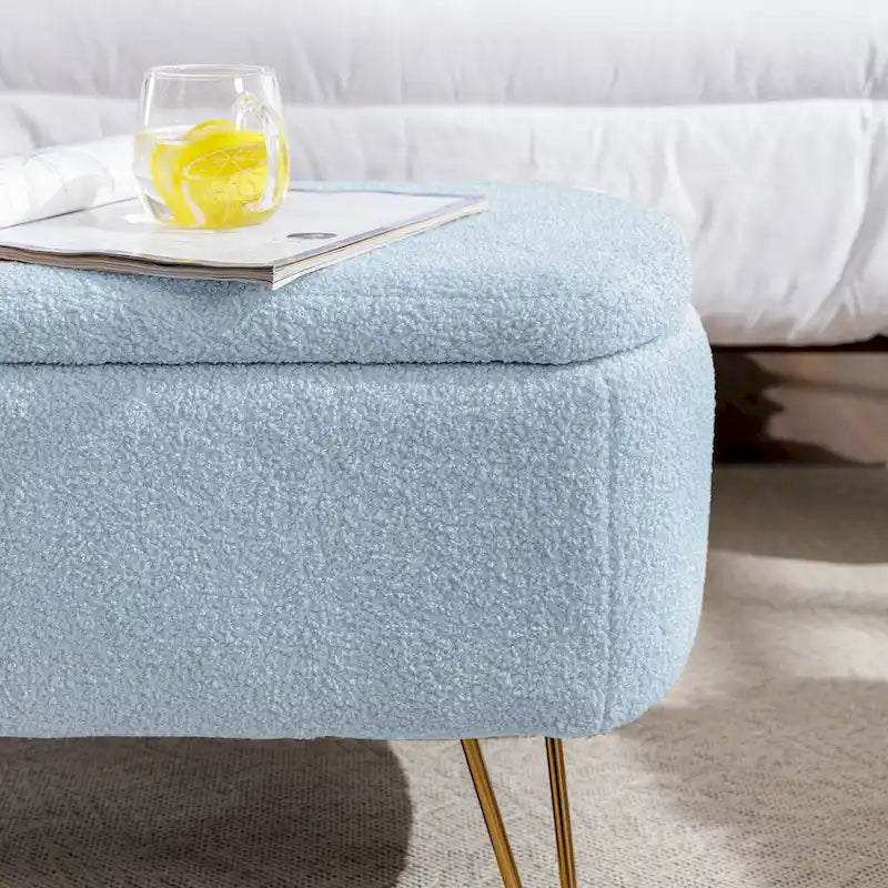 Oval Storage Ottoman Bench with Gold Hairpin Legs Upholstered Polyester Multi-Color