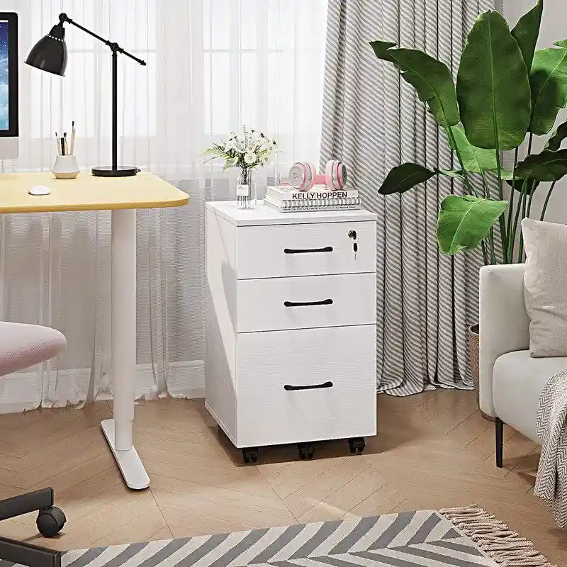 3 Drawer Wood Mobile File Cabinet