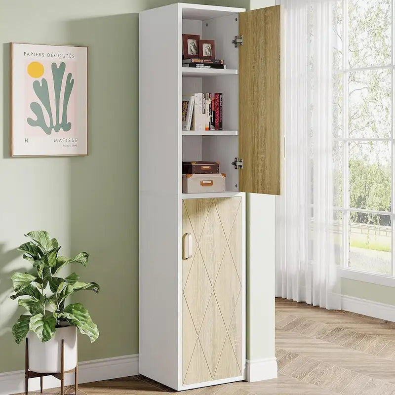 75.4 Inches Wood Storage Cabinet with 2 Doors and 6 Shelves