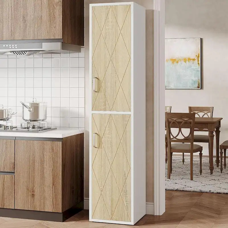 75.4 Inches Wood Storage Cabinet with 2 Doors and 6 Shelves
