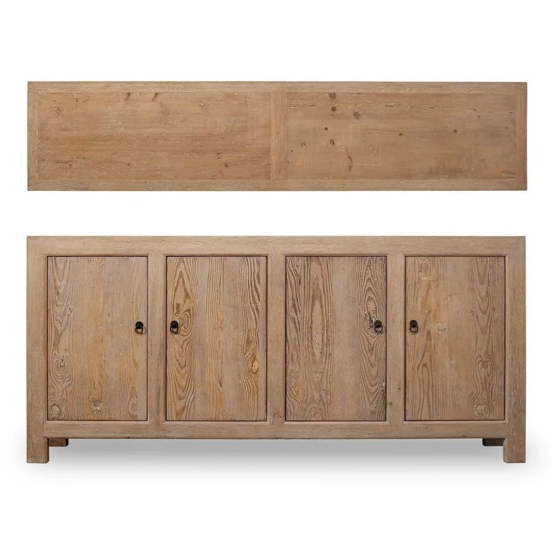 4-Door Weathered Pinewood Sideboard Natural Wood Storage Cabinet
