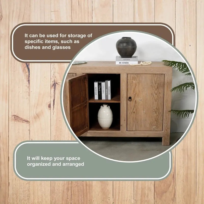 4-Door Weathered Pinewood Sideboard Natural Wood Storage Cabinet
