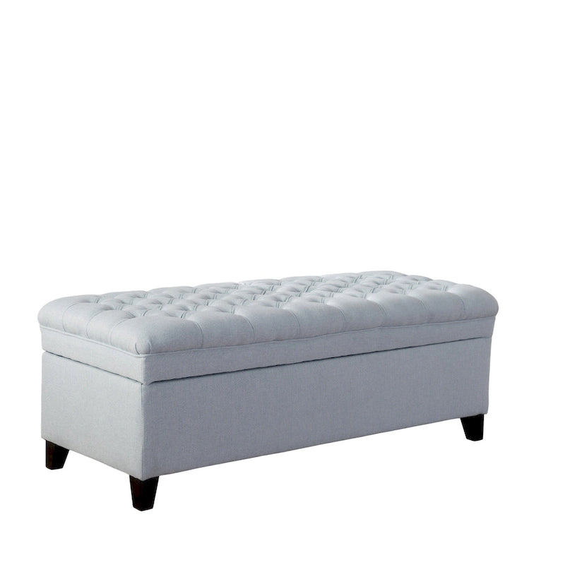 Rhya Storage Ottoman Bench, Light Blue Fabric, Black Wood, 50 Inch