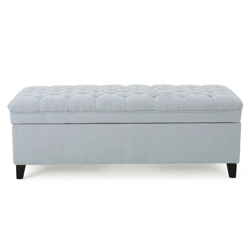 Light Blue Fabric Tufted Storage Ottoman Bench with Black Wood Legs