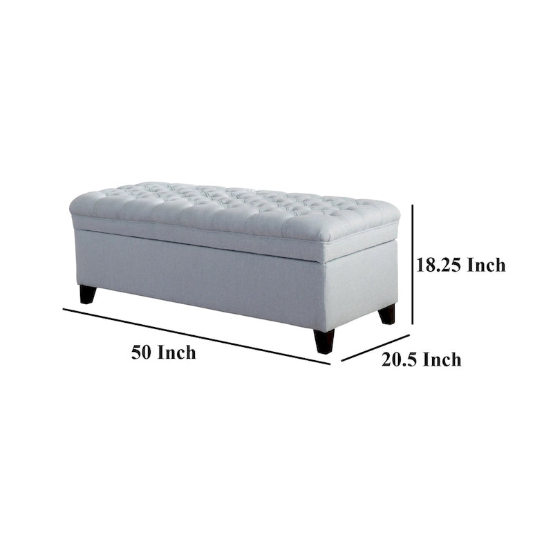 Light Blue Fabric Tufted Storage Ottoman Bench with Black Wood Legs