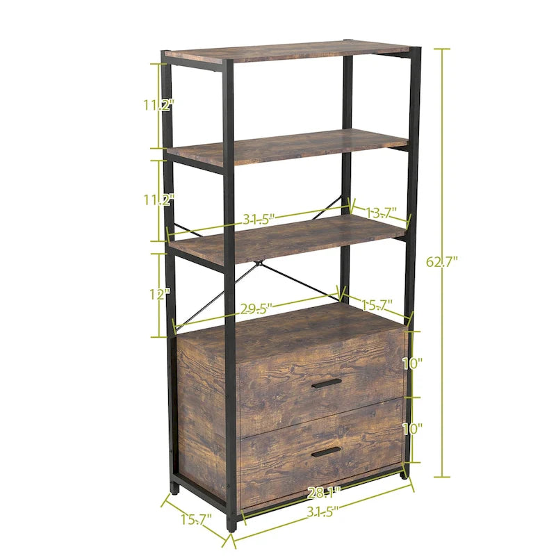 Industrial Bookcase with File Cabinet Drawers