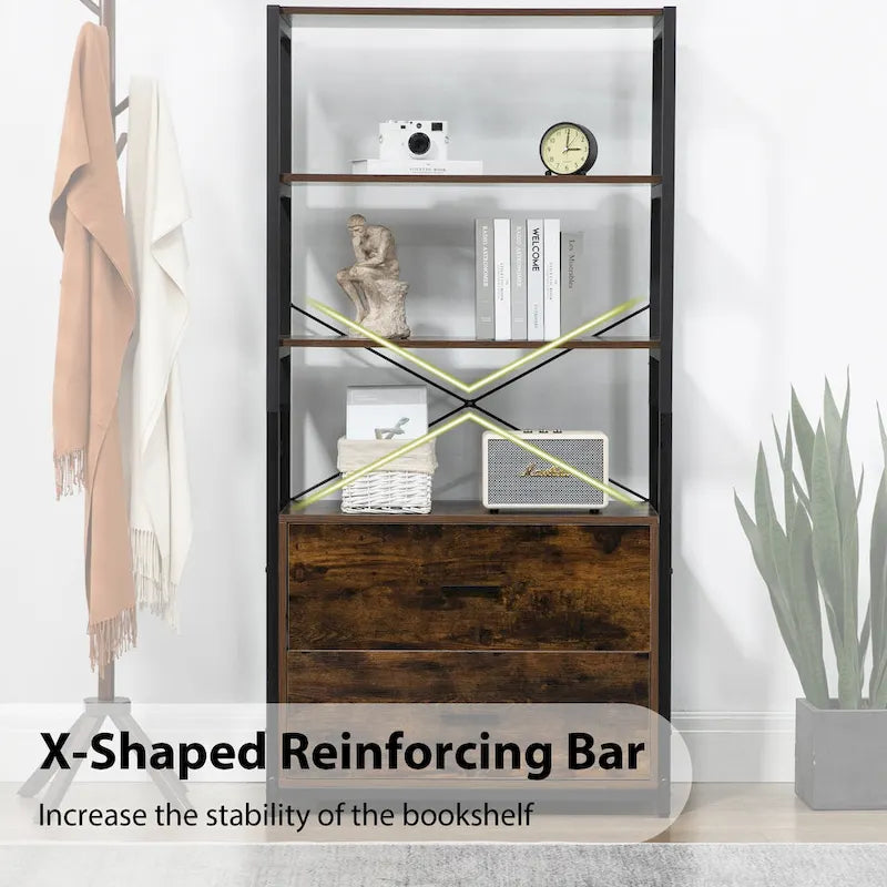 Industrial Bookcase with File Cabinet Drawers