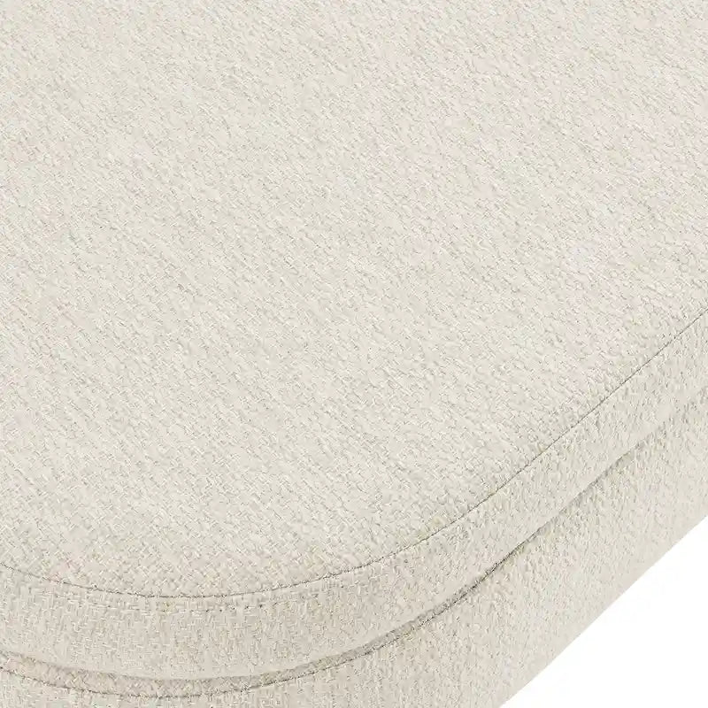 Oval Upholstered Storage Ottoman Bench with Rubber Wood Legs Beige White