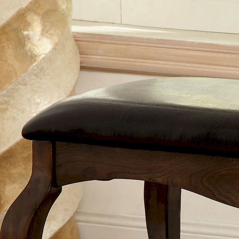 Transitional Tobacco Oak Faux Leather Accent Bench with Storage Shelf