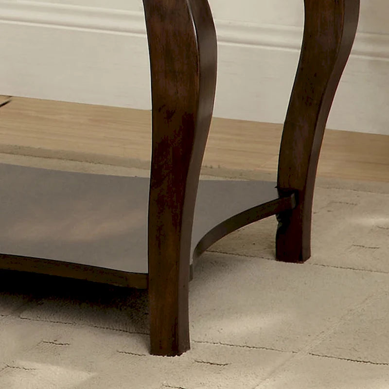 Transitional Tobacco Oak Faux Leather Accent Bench with Storage Shelf