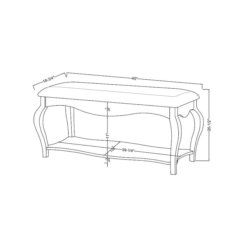 Transitional Tobacco Oak Faux Leather Accent Bench with Storage Shelf
