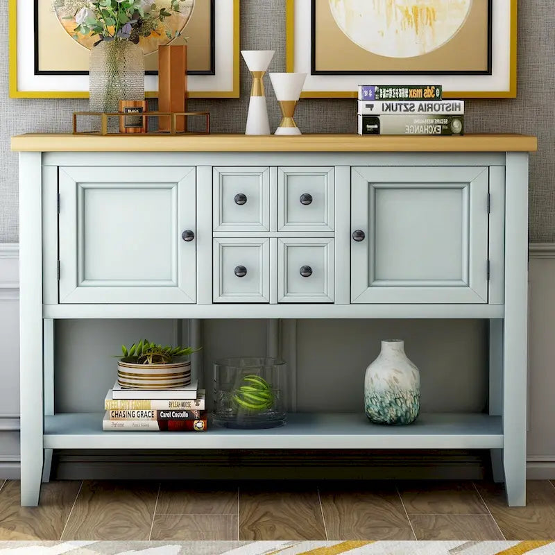 Buffet Sideboard Console Table with Four Drawers Two Cabinets and Bottom Shelf