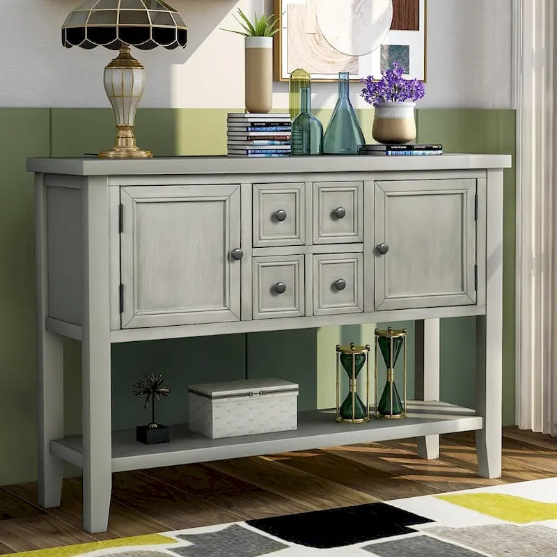 Buffet Sideboard Console Table with Four Drawers Two Cabinets and Bottom Shelf