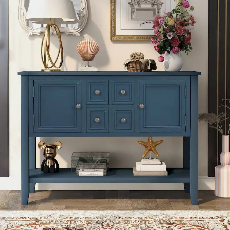 Buffet Sideboard Console Table with Four Drawers Two Cabinets and Bottom Shelf