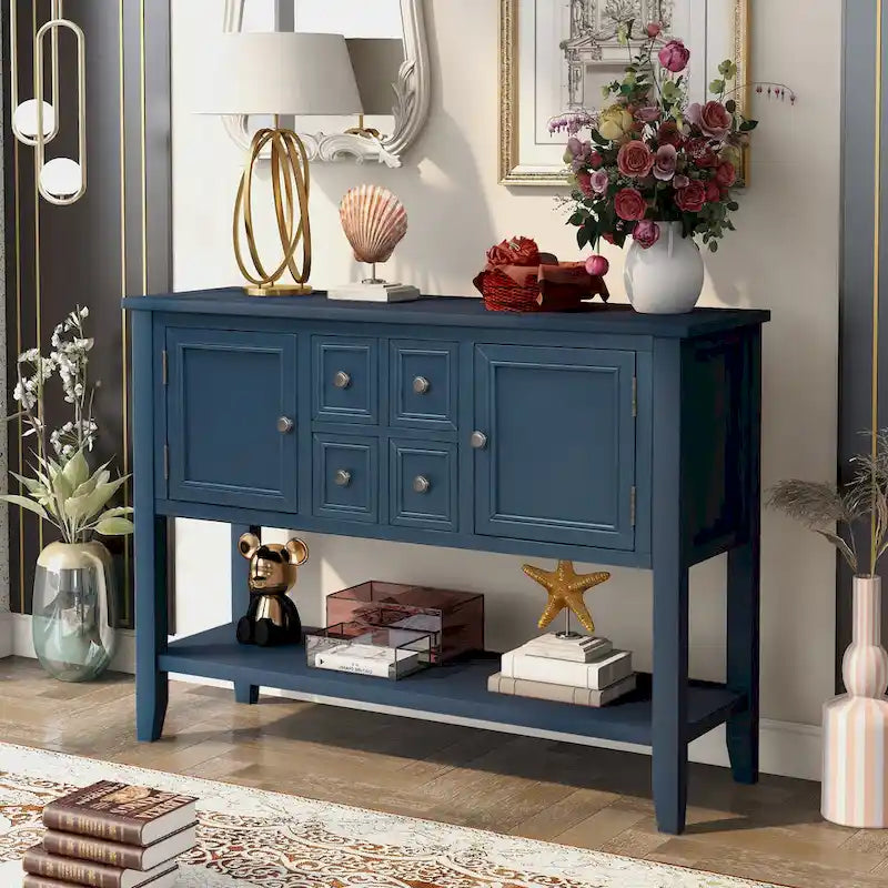 Buffet Sideboard Console Table with Four Drawers Two Cabinets and Bottom Shelf