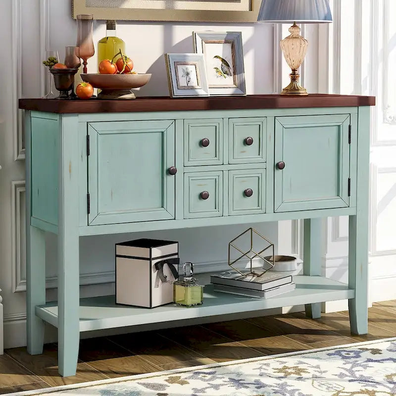 Buffet Sideboard Console Table with Four Drawers Two Cabinets and Bottom Shelf