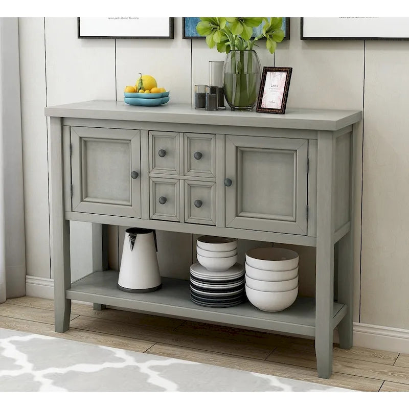 Buffet Sideboard Console Table with Four Drawers Two Cabinets and Bottom Shelf
