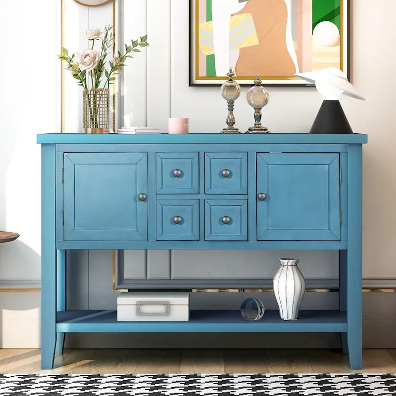 Buffet Sideboard Console Table with Four Drawers Two Cabinets and Bottom Shelf