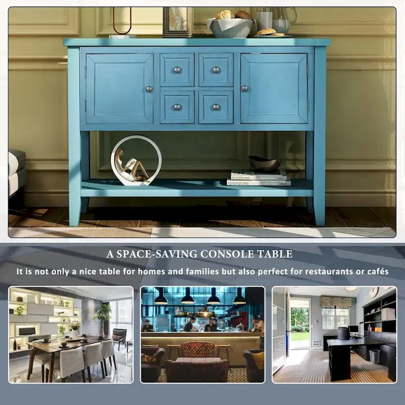 Buffet Sideboard Console Table with Four Drawers Two Cabinets and Bottom Shelf