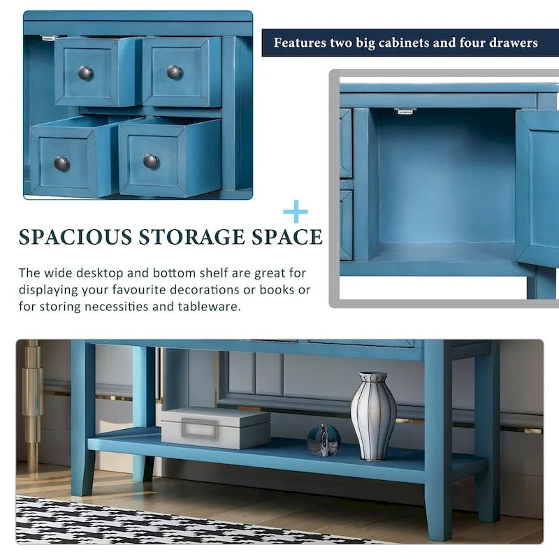 Buffet Sideboard Console Table with Four Drawers Two Cabinets and Bottom Shelf