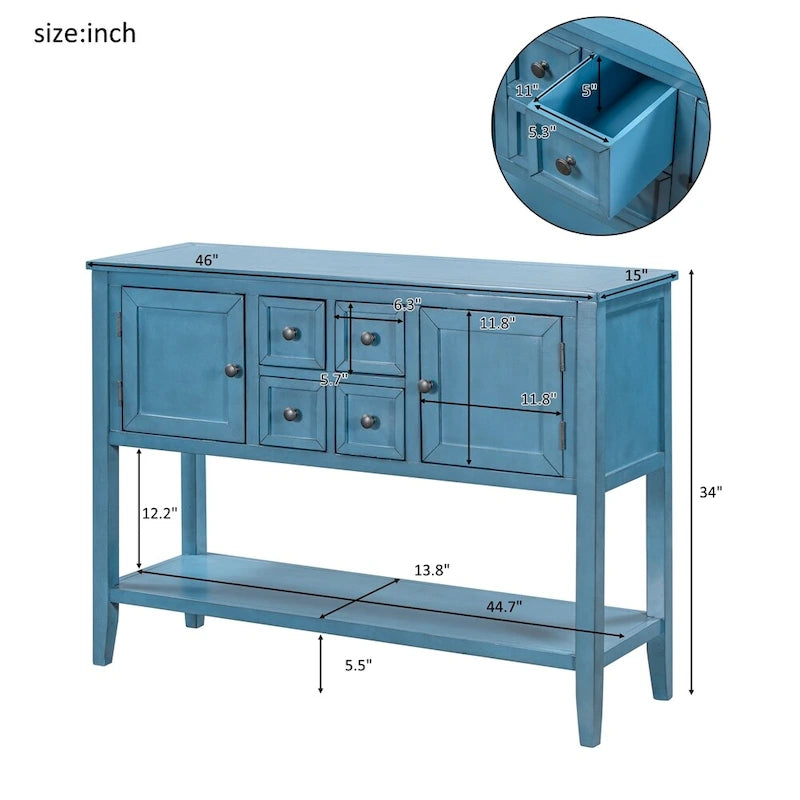 Buffet Sideboard Console Table with Four Drawers Two Cabinets and Bottom Shelf