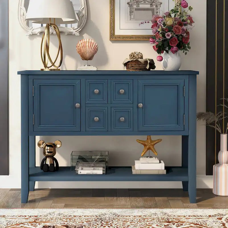 Buffet Sideboard Console Table with Four Drawers Two Cabinets and Bottom Shelf