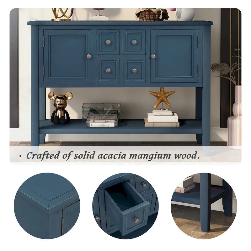 Buffet Sideboard Console Table with Four Drawers Two Cabinets and Bottom Shelf