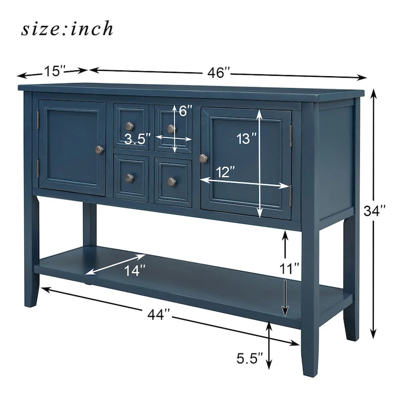 Buffet Sideboard Console Table with Four Drawers Two Cabinets and Bottom Shelf