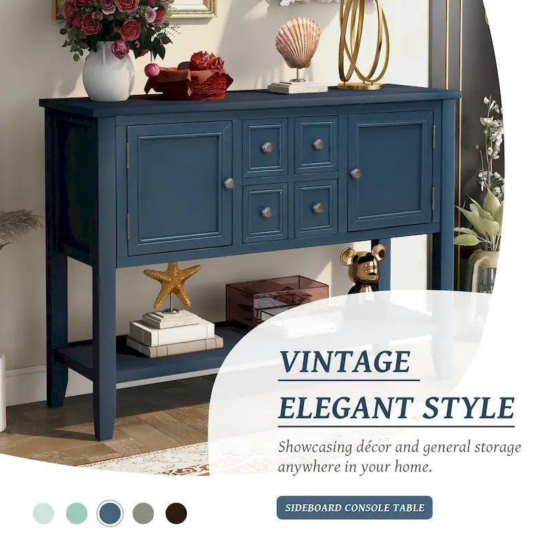 Buffet Sideboard Console Table with Four Drawers Two Cabinets and Bottom Shelf