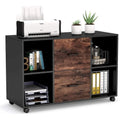 2-Drawer Mobile Lateral File Cabinet with Printer Stand, Brown & White