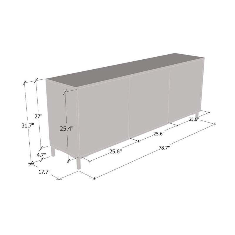 Modern Marble-Finish Matte Black Three-Door Living Room Storage Sideboard Buffet