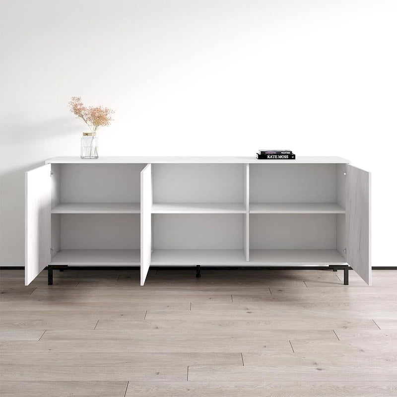 Modern Marble-Finish Matte Black Three-Door Living Room Storage Sideboard Buffet