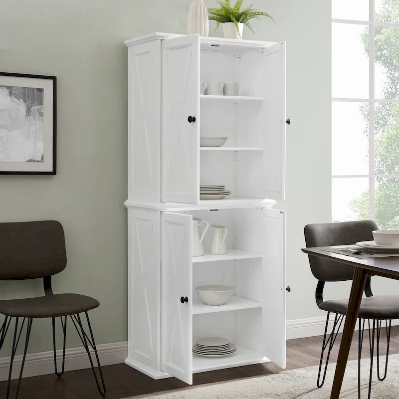 Tall Pantry Cabinet Distressed White Farmhouse X-Door Gunmetal Hardware