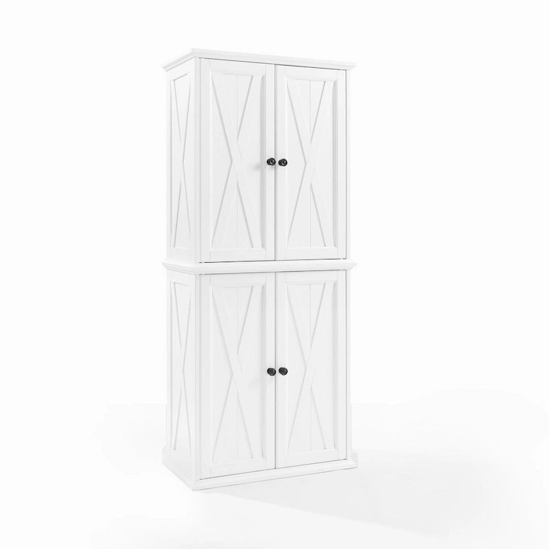 Tall Pantry Cabinet Distressed White Farmhouse X-Door Gunmetal Hardware
