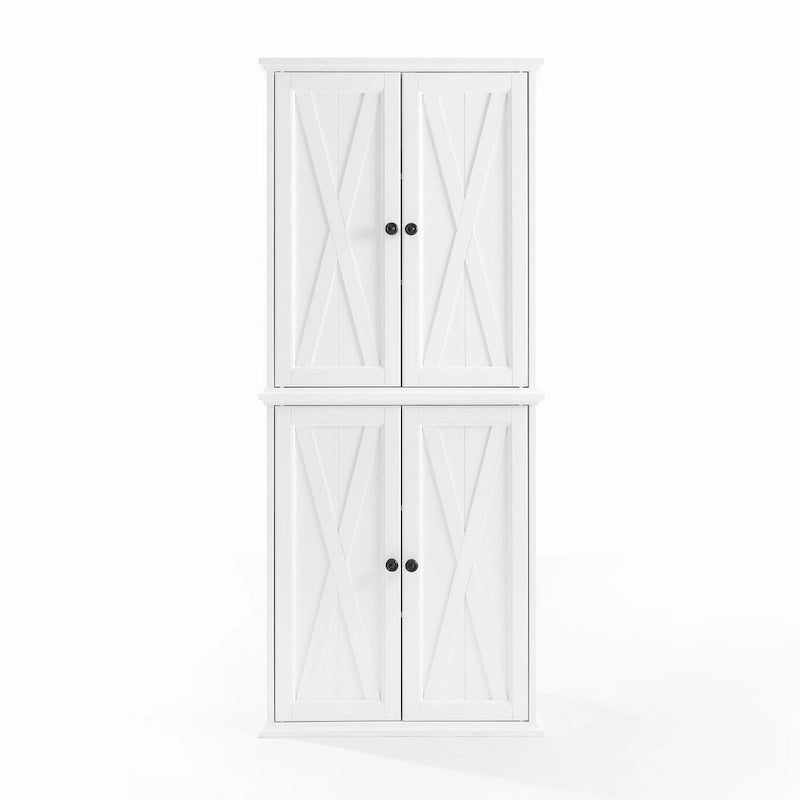 Tall Pantry Cabinet Distressed White Farmhouse X-Door Gunmetal Hardware