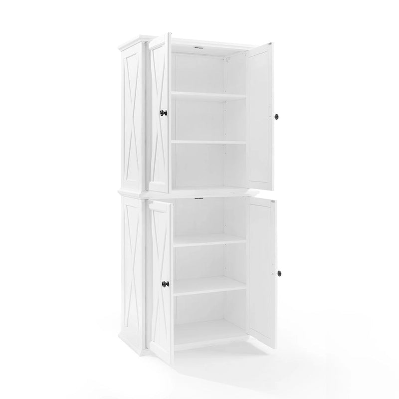Tall Pantry Cabinet Distressed White Farmhouse X-Door Gunmetal Hardware
